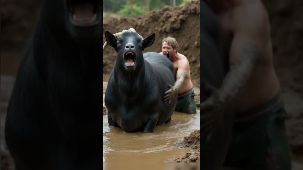 heavy goat stuck in mud rescued by farmers🐐#humanity #goat #rescueanimals #animals