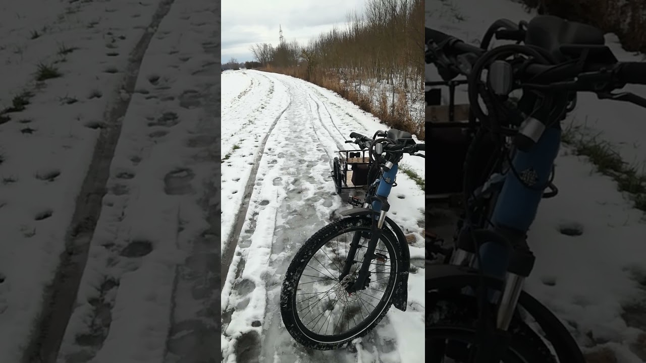 Einkaufen mit dem E-Bike und dem Lastenanhänger schwierige Anfahrt 