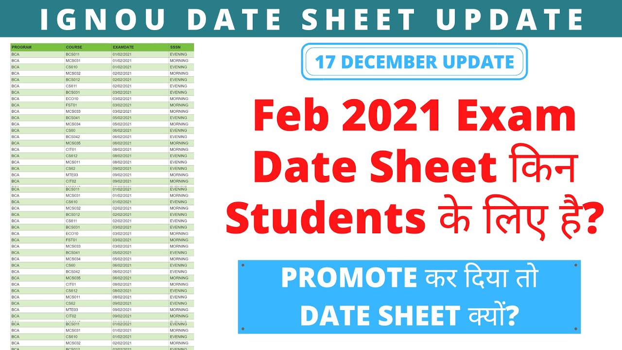 IGNOU Feb 2021 Exam Date Sheet किन Students के लिए है? Promote कर दिया तो Date Sheet क्यों?