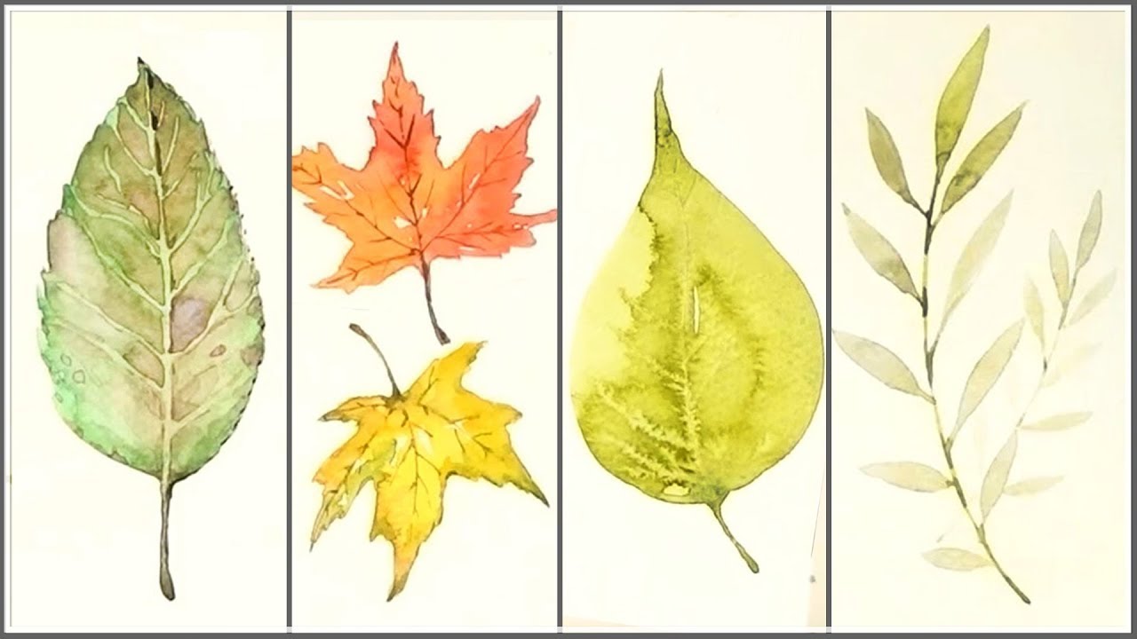 How to Paint 4 Different Leaves for Beginners | Easy Watercolor Tutorials