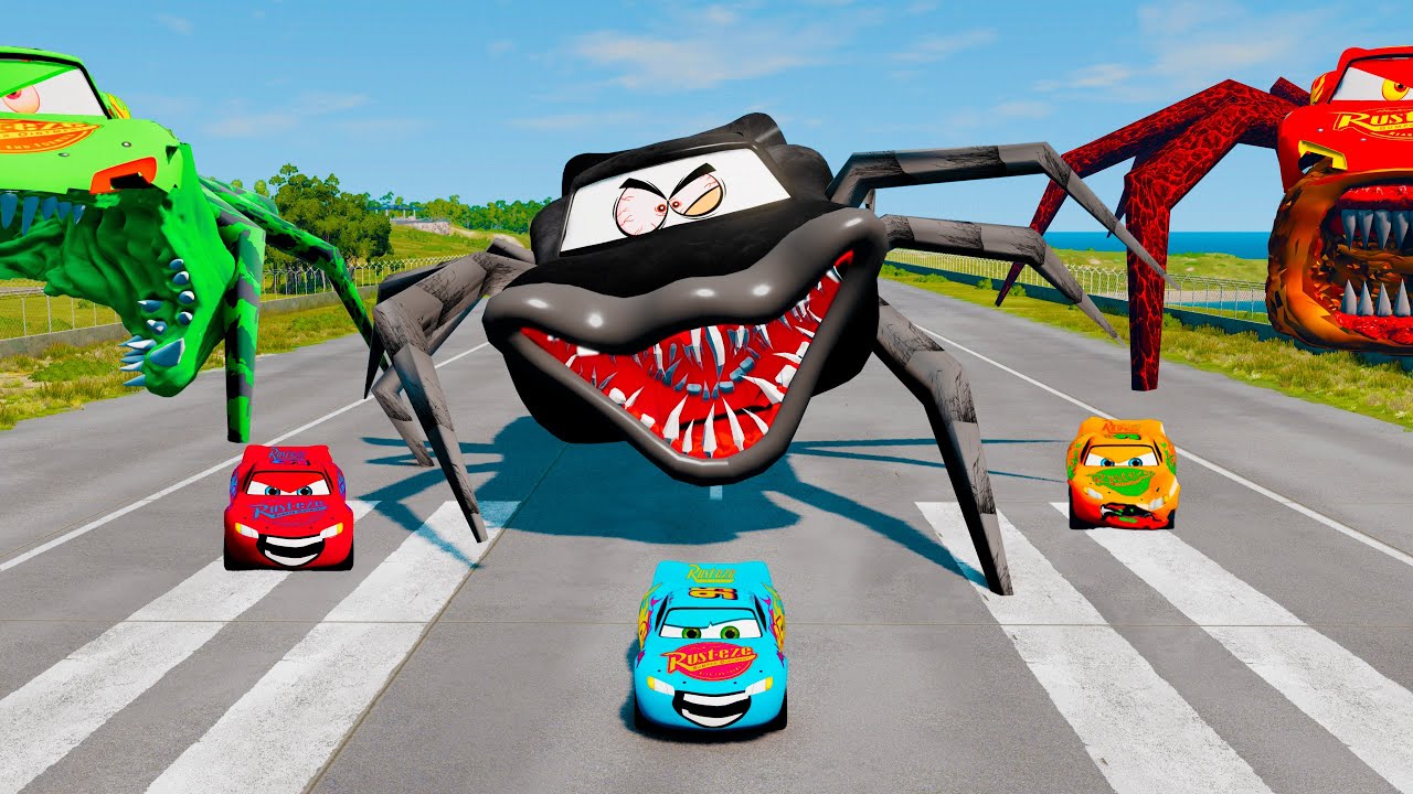 10 HOURS: LIGHTNING McQUEEN vs GODZILLA-SIZED SPIDER MONSTERS! Crazy Epic Escape! GIANT BULGE