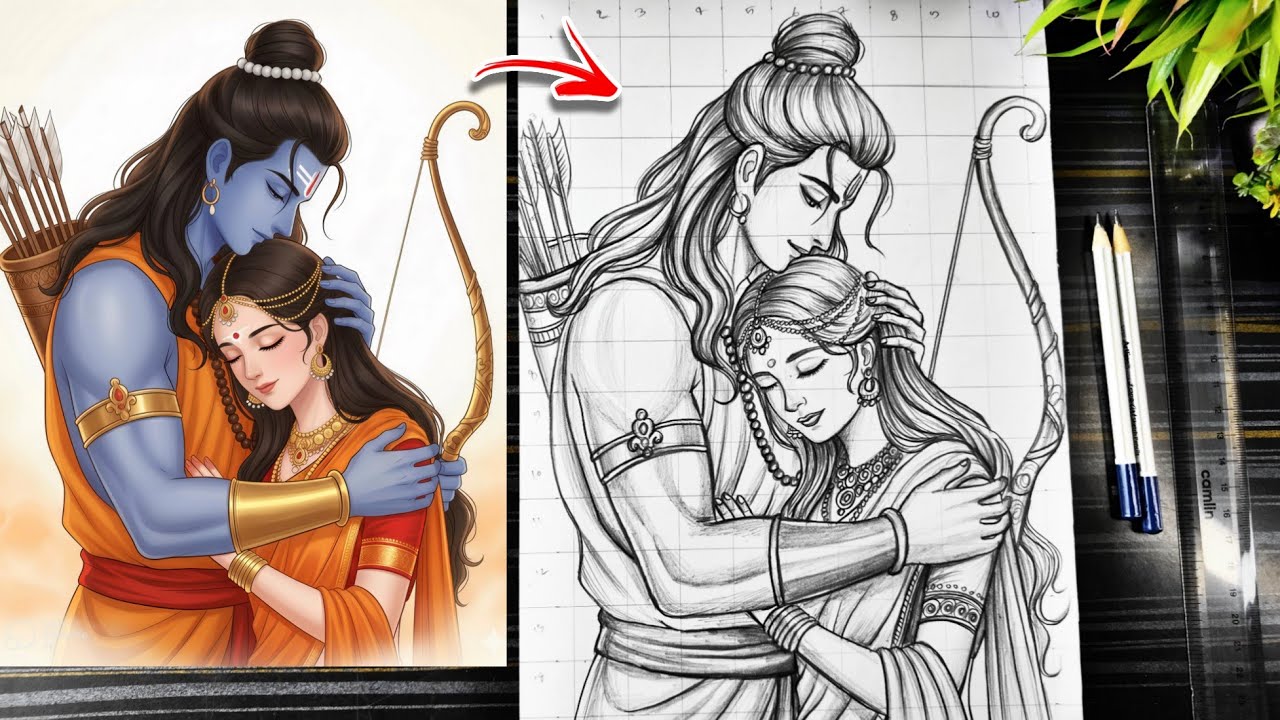 Ram Sita Drawing, How To Draw Lord Rama and Sita, Diwali special, Ram Navami Drawing Step by Step