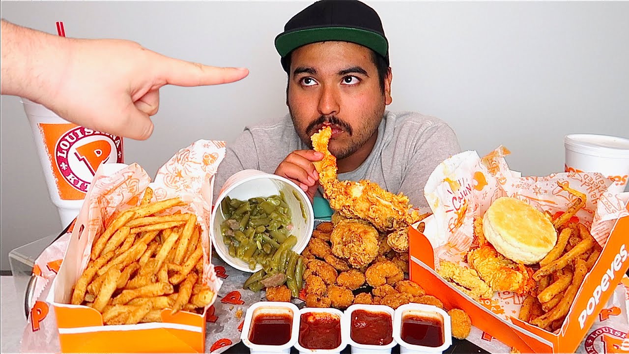 Nick yelling at me to eat Popeyes chicken