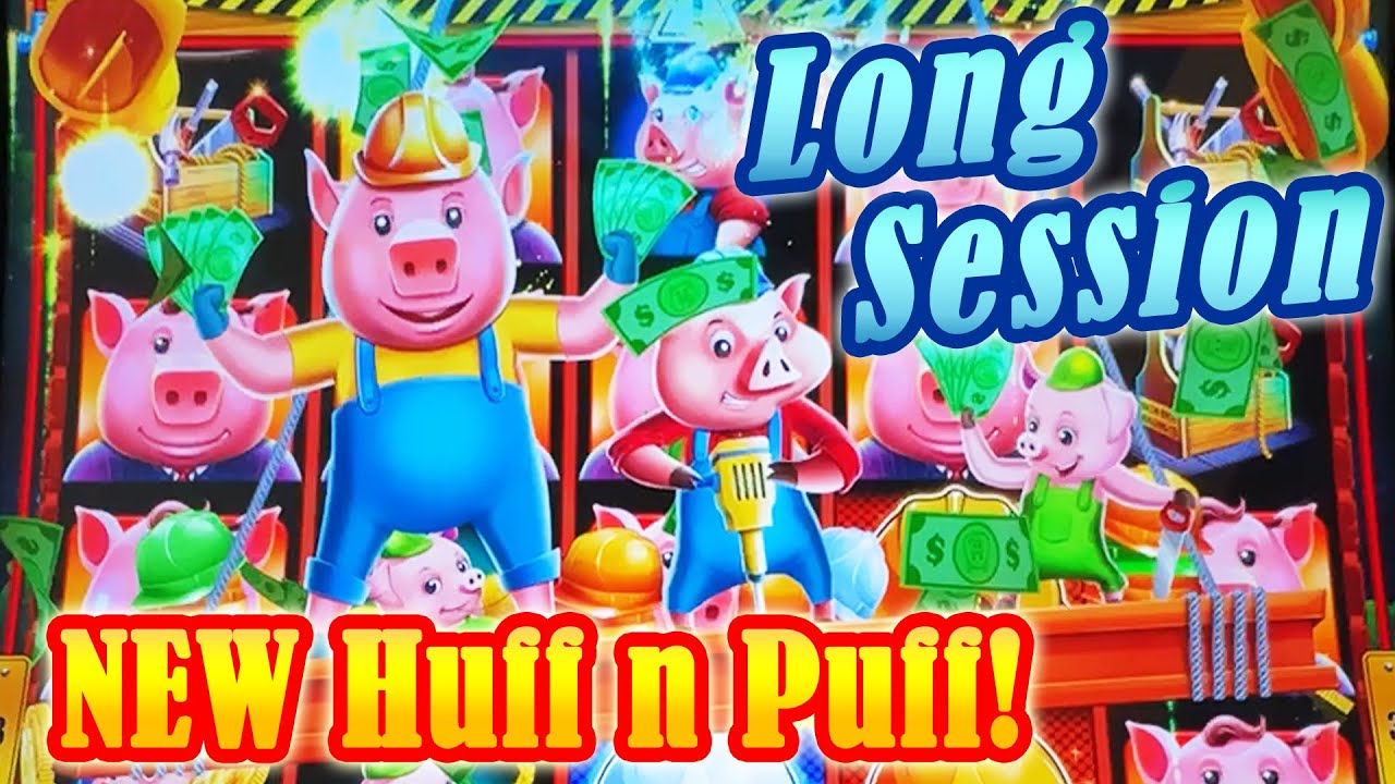 Huff n Puff High Rise Slot - 2nd Attempt, Long Session with Lots of Bonuses and Line Hits in Vegas!