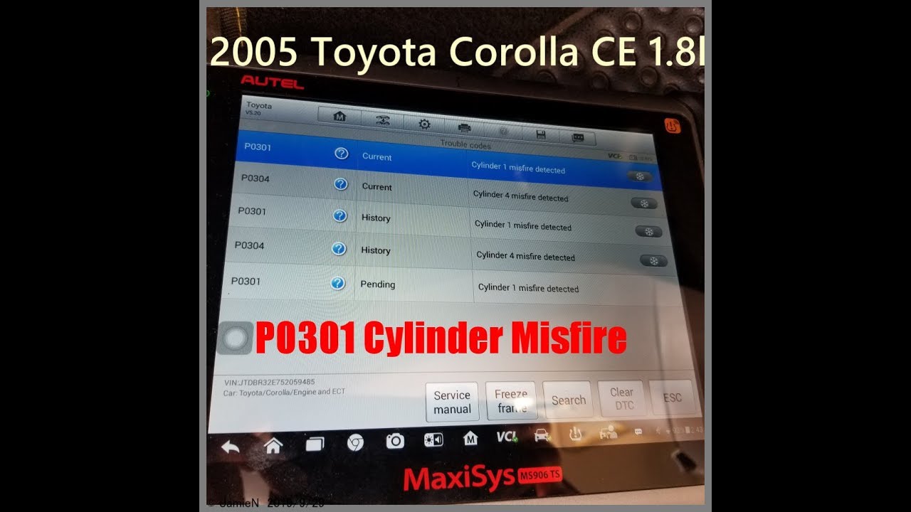 2005 Toyota Corolla CE 1.8L Cylinder 1 Misfire P0301