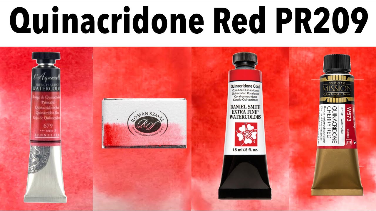 Quinacridone Red PR209 Watercolor Comparison - Daniel Smith, Roman Szmal, Sennelier, Mijello