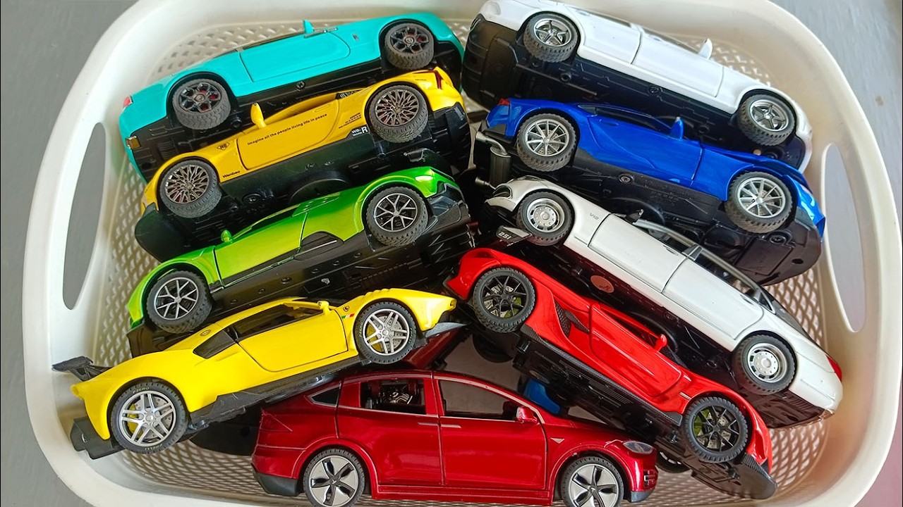 Коробка, полная литых моделей автомобилей, лучшие игрушечные машинки, Tesla, Rolls Royce, Bugatti...