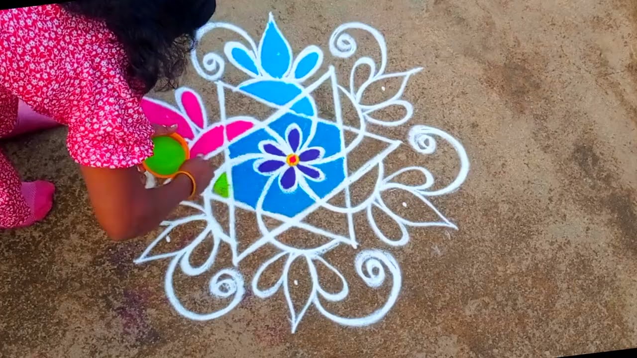 rangoli indian art kolam | rangoli kolam flower design | 32 rangoli #rangoli #new #trending #viral