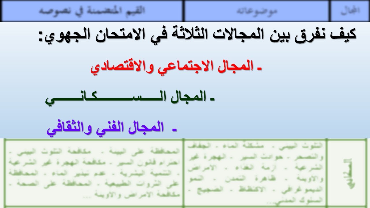 الفيديو 4 كيف تفرق بين المجالات القرائية في الامتحان الجهوي