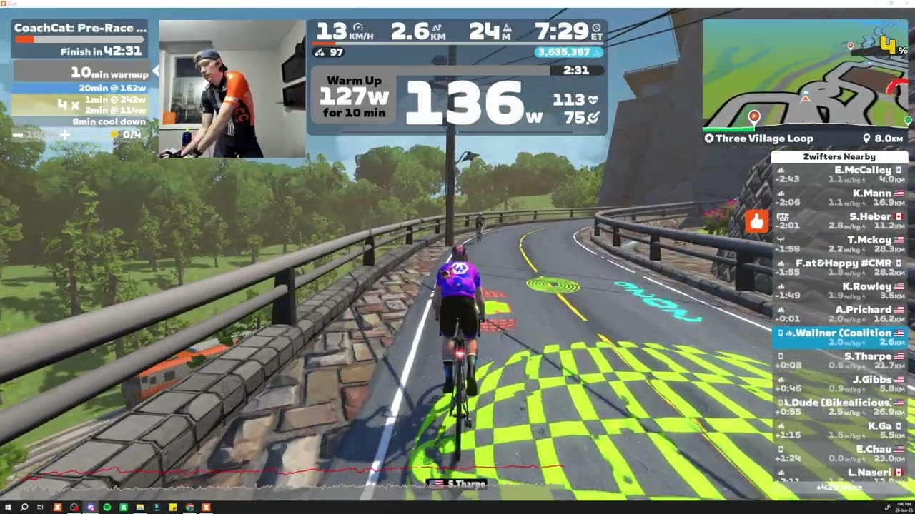 2026-Jan-26: Zwift - Workout CoachCat: Pre-Race Openers on Three Village Loop in Makuri Islands