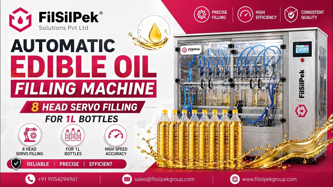 Automatic Edible Oil Filling Machine | 8 Head Servo Filling for 1L Bottles
