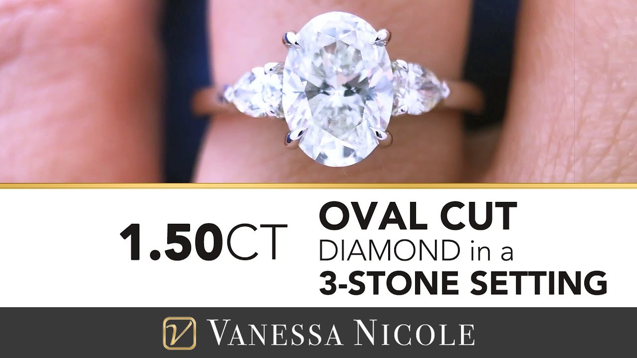 1.50ct Oval Diamond Three Stone Engagement Ring | Oval Cut Diamond Ring With Pear Cuts for Olivia