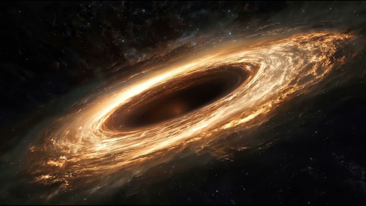 Animation of a black hole and relaxing, ambient music.