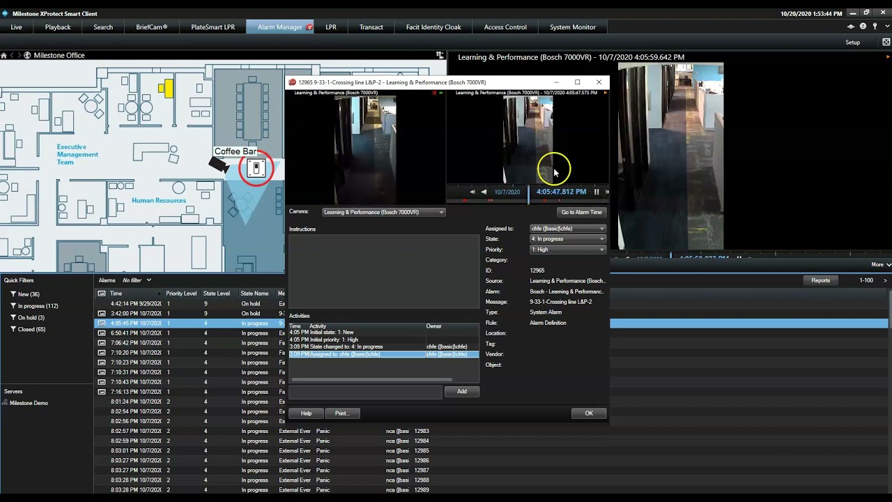 Milestone XProtect demo of Alarm Manager