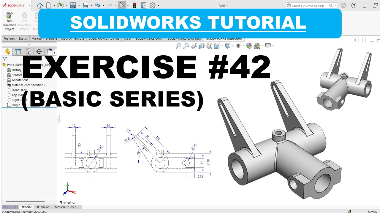 SolidWorks Tutorial: Design a Forked Pivot Bracket – Step-by-Step Exercise #42