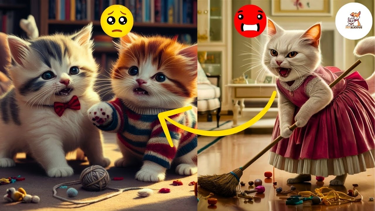 Kitten's Mess: Mom's Angry Reaction to Toys Everywhere! 😾🎮 | #pets #catlover #funny #viralvideo