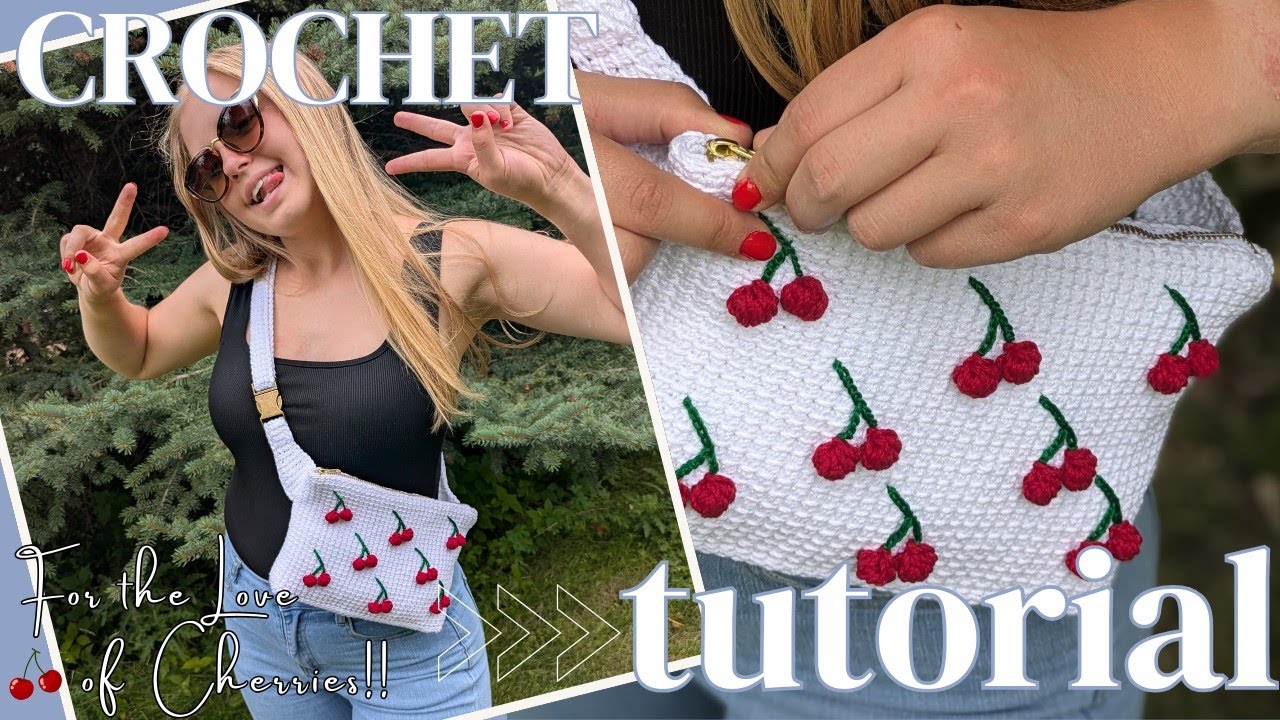 How to Crochet a Cherries Crossbody Belt Bag I Tunisian Crochet Pattern Tutorial
