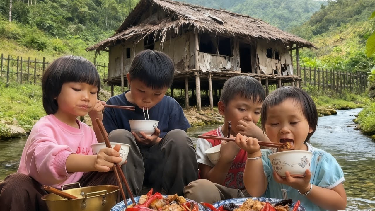 【一家七口隐居深山】妈妈外出打工，爸爸独自在家带娃，给孩子们做辣椒炒肉#农村生活#vlog#山居生活
