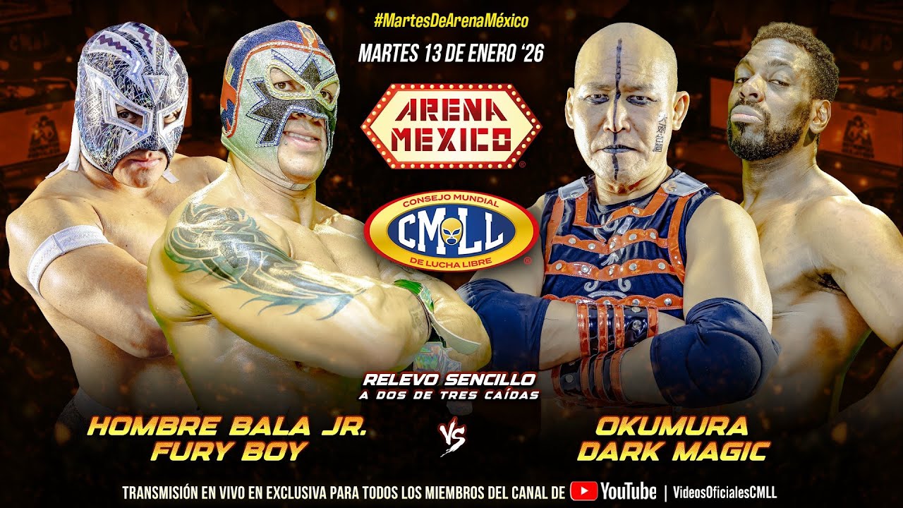 CMLL HIGHLIGHTS  13 DE ENERO ´26 || HOMBRE BALA JR. Y FURY BOY VS OKUMURA Y DARK MAGIC