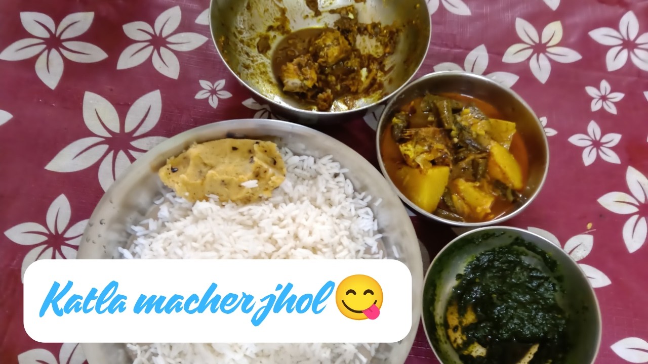 Katla Macher jhol, Alu sedho makha ebong Dhonepata chutney 🤤