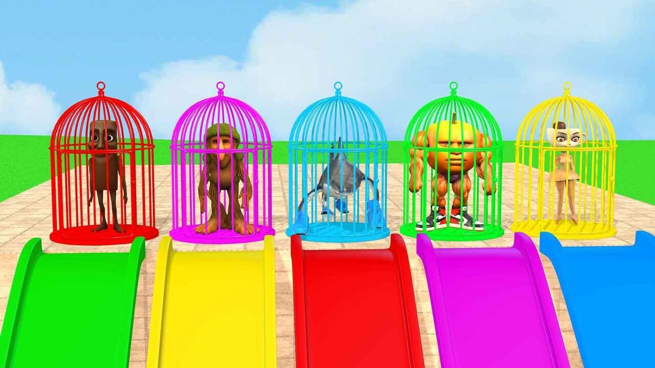 Long Slide Game With Cow Elephant Gorilla Hippopotamus Tiger 3d Animal Game Funny 3d Animals