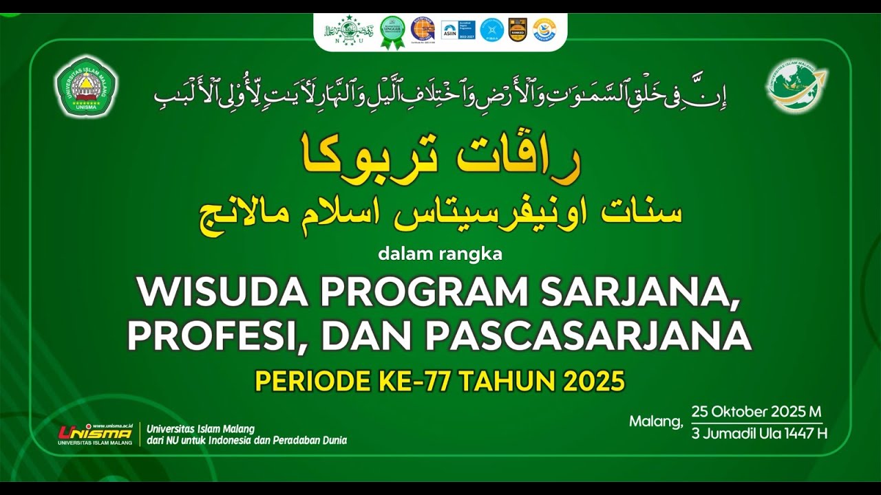 Wisuda Program Sarjana, Profesi, dan Pascasarjana Periode ke - 77 Universitas Islam Malang | Tahap 1