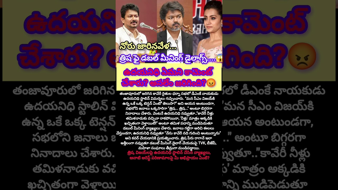 త్రిషపై ఉదయనిధి డబుల్ మీనింగ్ కామెంట్స్.. అరెస్ట్ విత్ హైడ్రామా! #shorts #viralshorts #news