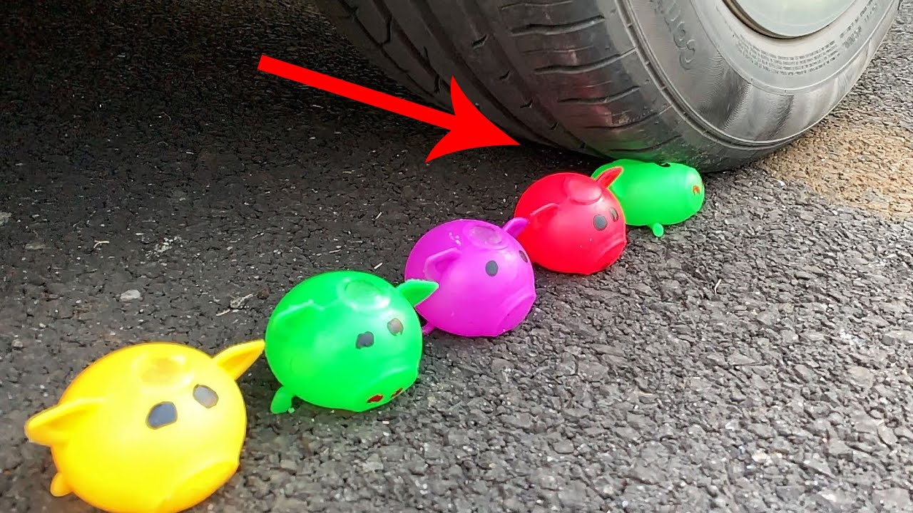Crushing Crunchy & Soft Things by Car! - Water Stress Ball vs Car