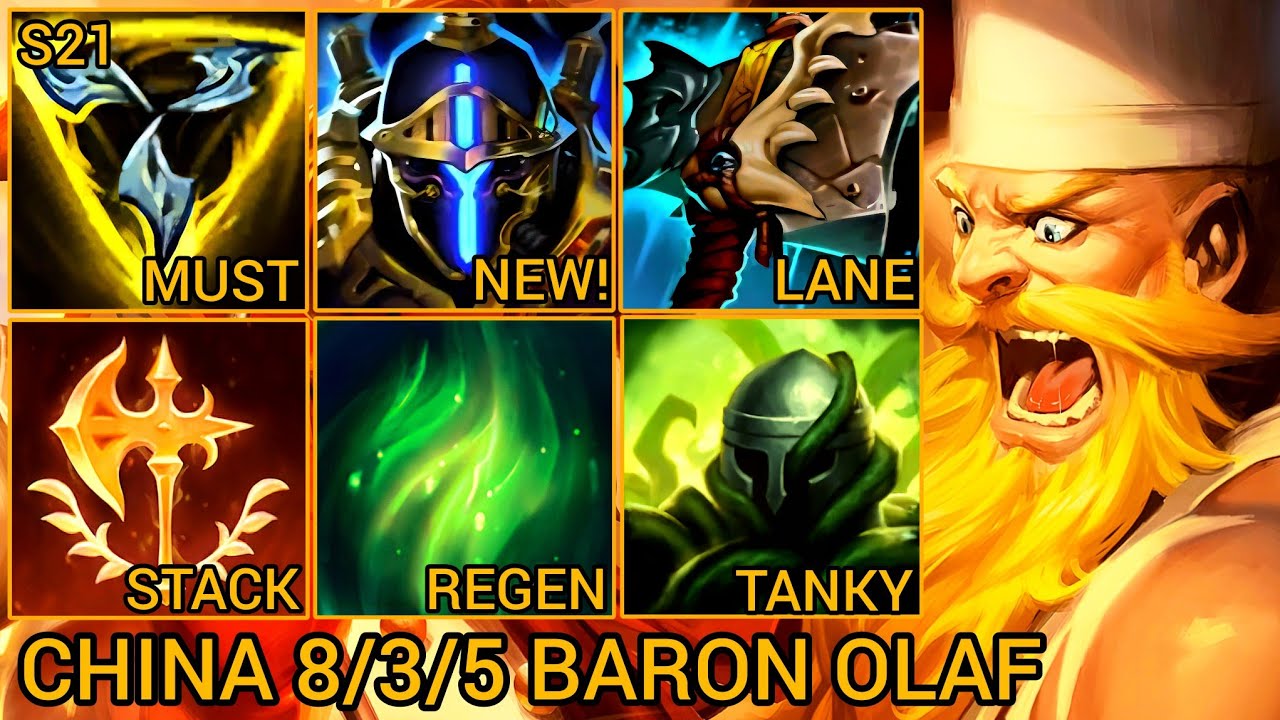 National Top 2 OLAF Baron Lane MVP Gaming - China Wild Rift New Meta Build & Runes By Tiarty