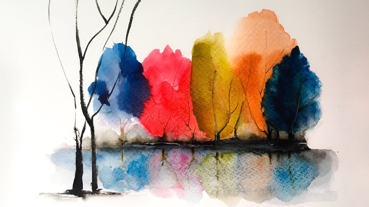 A simple watercolor painting of a beautiful landscape