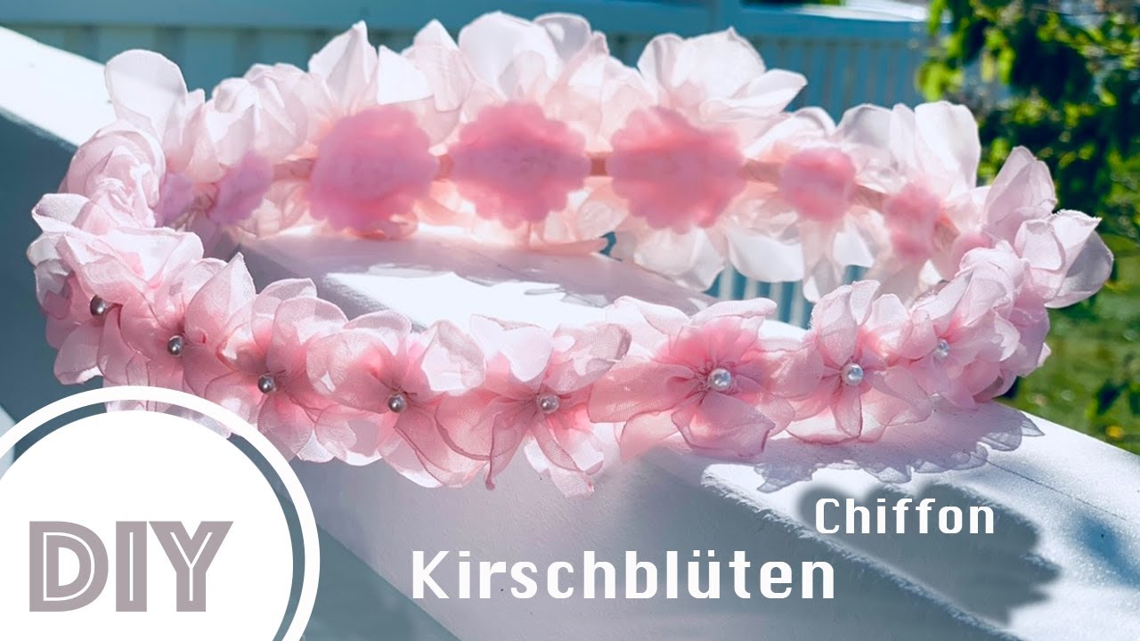 DIY Anleitung Kirschblüten für Haarkranz selber machen Haarschmuck Chiffon Flower Tutorial BinnBonn