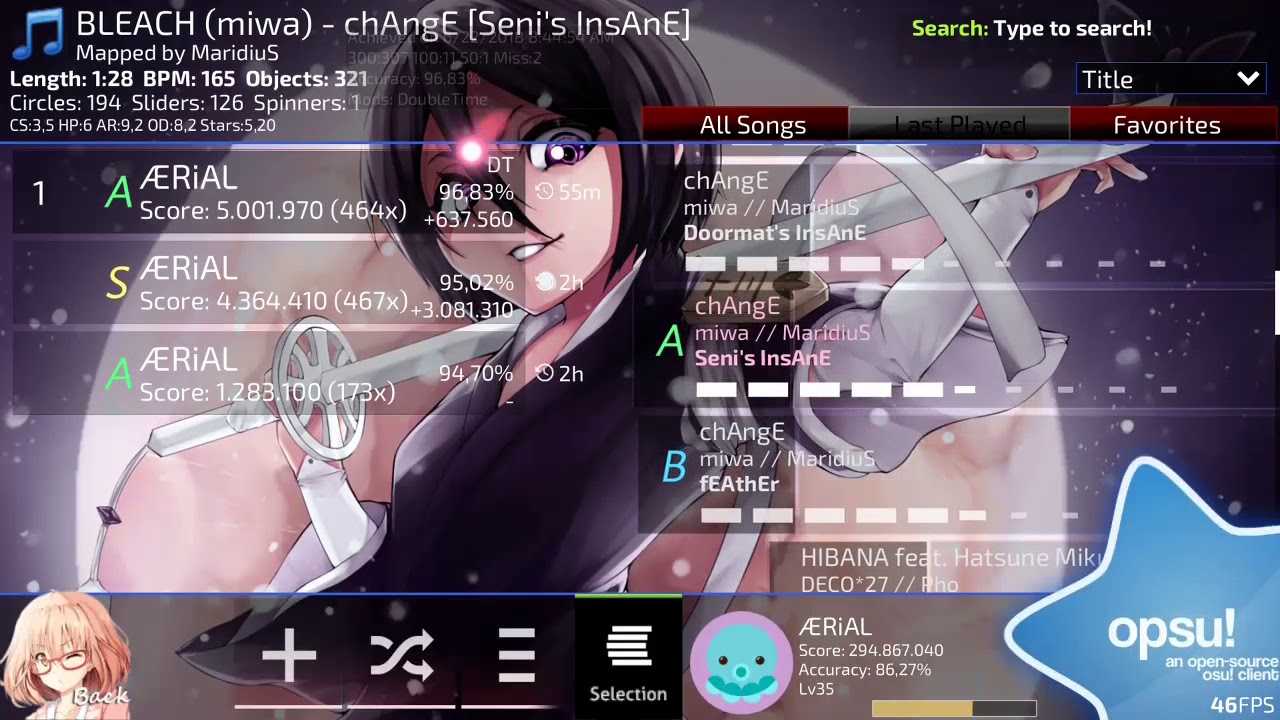 chAngE DT[Seni's insane]|2&times; last miss ALMOST FC!|Opsu|Osu! Beatmap Player For Android|Github Version