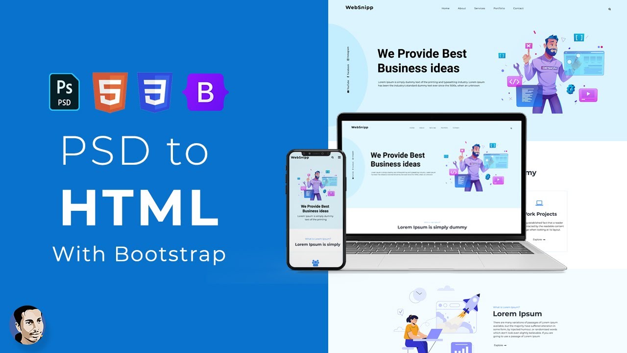 PSD to HTML Conversion with Bootstrap 5 in Hindi | PSD to HTML Tutorial