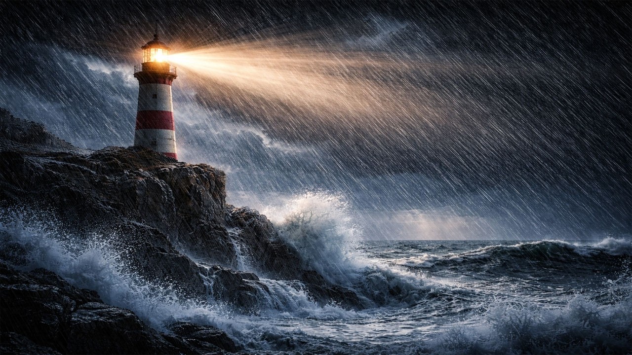 Iceland Lighthouse Storm - 8 Hours Thunder, Rain & Crashing Waves for Deep Sleep | ASMR Black Screen