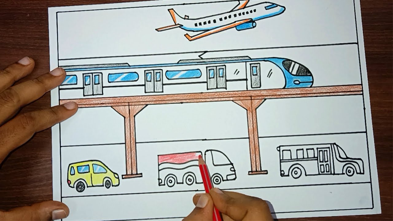 Transportation Drawing | Transport Vehicles Drawing | How to draw vehicle step by step