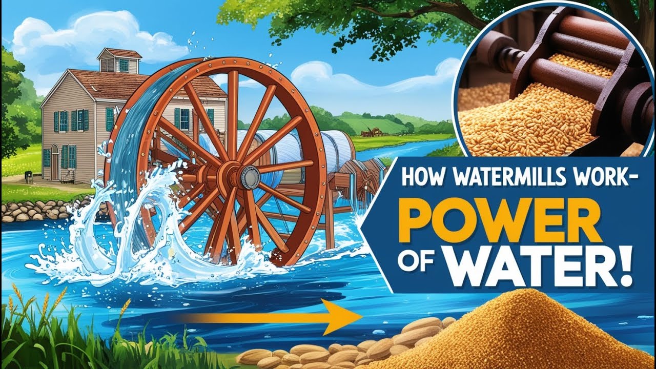 How Watermill Works 3D Animation Video | How Watermills Used For | How Does A Water Mill Grind Grain