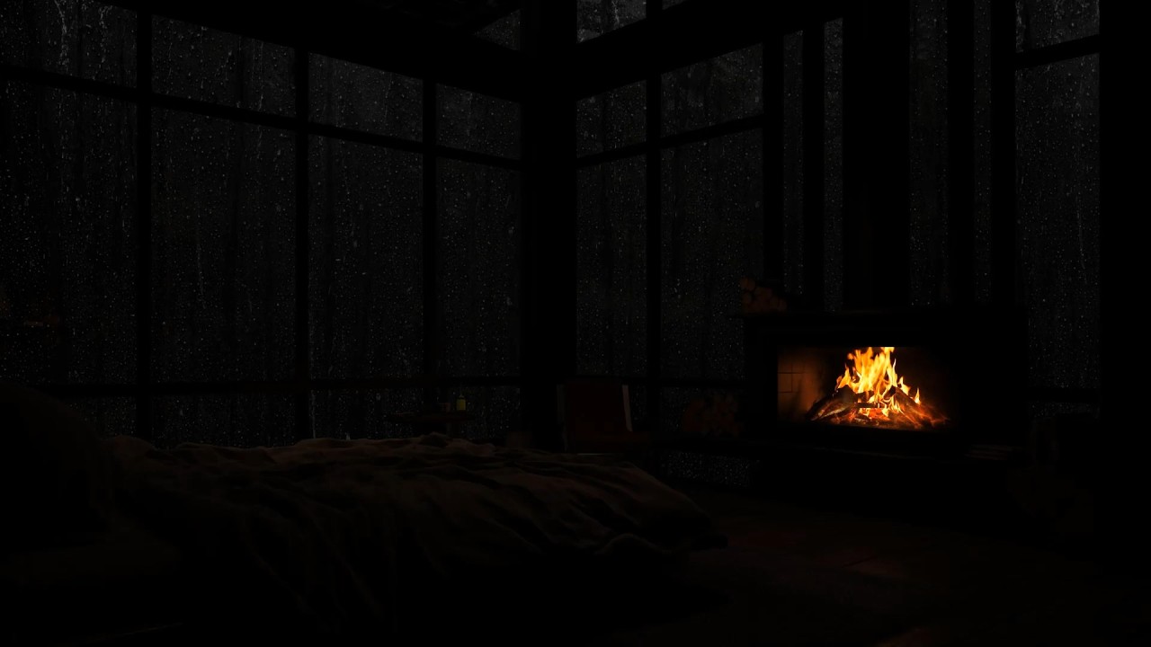 No Ads,Quiet Night in Wooden Cabin | Fireplace Crackling, Rain on Roof & Relaxing Nature Sounds🌧️🔥