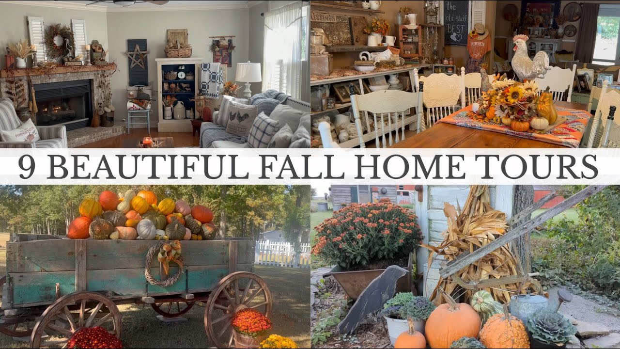 9 COZY FALL HOME TOURS 🍂 Farmhouse & Primitive Vintage Autumn Decorating Ideas - Compilation Tour