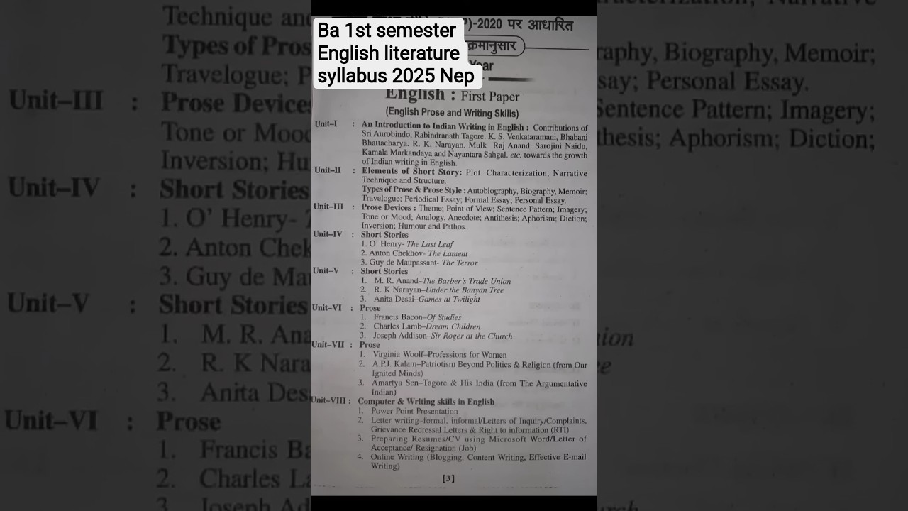 Ba 1st semester english syllabus 2025📚🖊️📝 #syllabus #englishliterature #ba1styear #viral