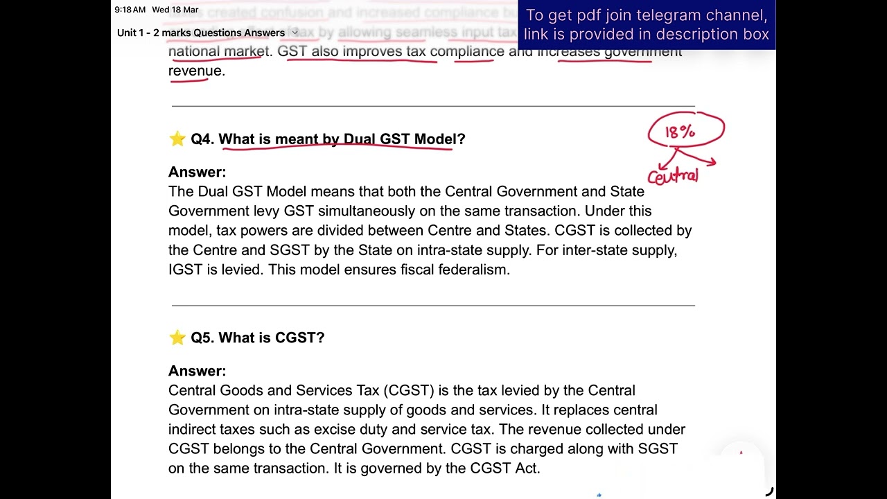 Indirect Taxation Unit 1- 2 marks Questions Answers Imp for exam 2 learn more join telegram channel