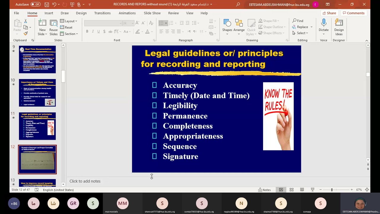 محاضرة مادة ادارة التمريض بعنوان Recording and Reporting للدكتورة ابتسام سعيد2 part