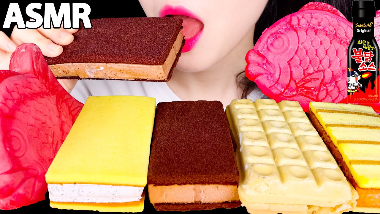 ASMR KOREAN SANDWICH ICE CREAM 🌮🍦 2ND, CRAZY SPICY ICE CREAM, 🔥 FIRE SAUCE , MUKBANG, EATING SOUNDS