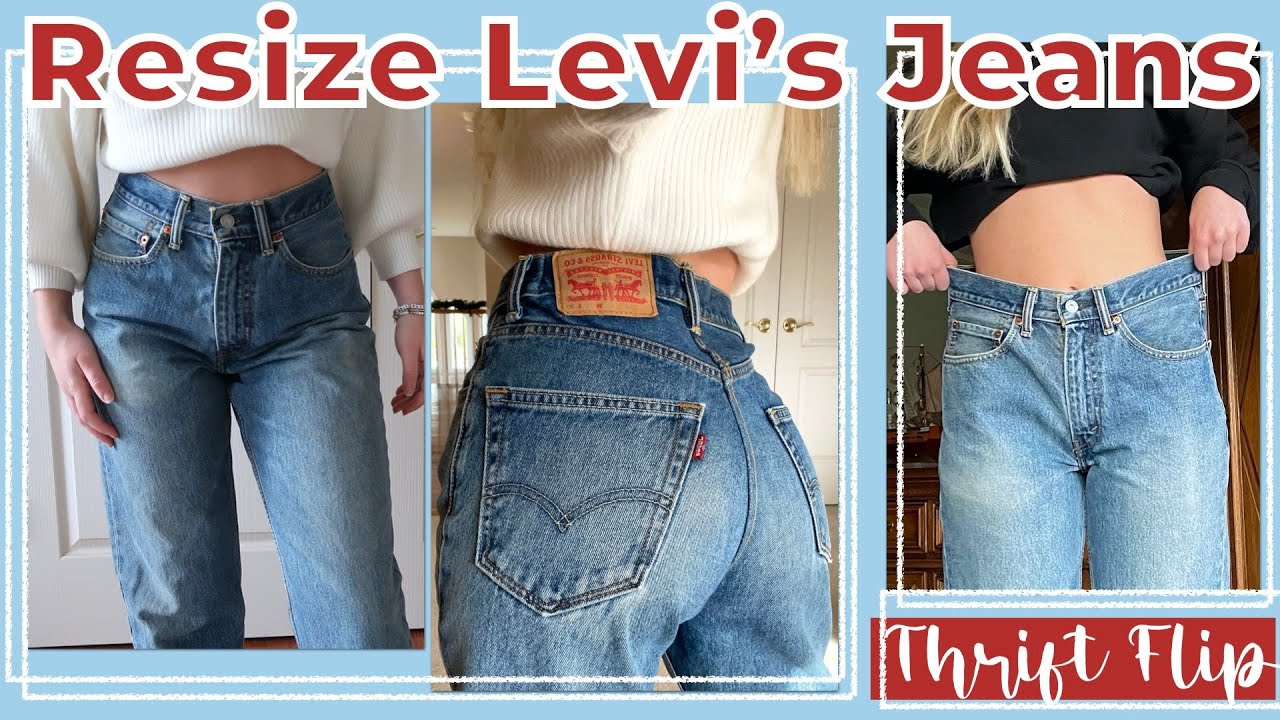 THRIFT FLIP: How to Resize Levi's Jeans || taking in oversized jeans at the waist with sewing