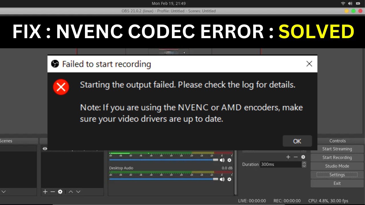 obs error failed to start recording | OBS ERROR VIDEO NOT RECORDING