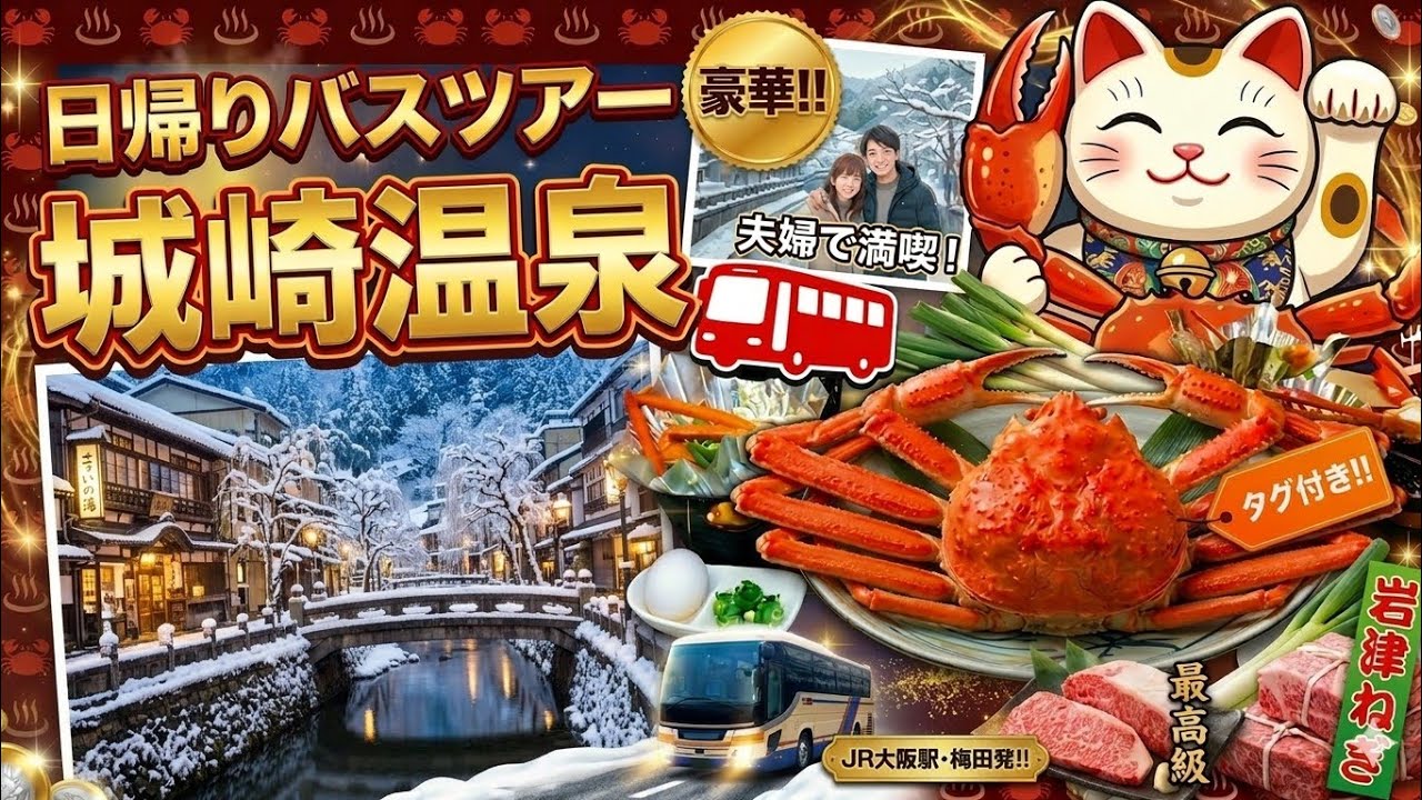 日帰りバスツアー 城崎温泉 カニフルコース 夫婦旅 懐かしいテレビアニメテーマ