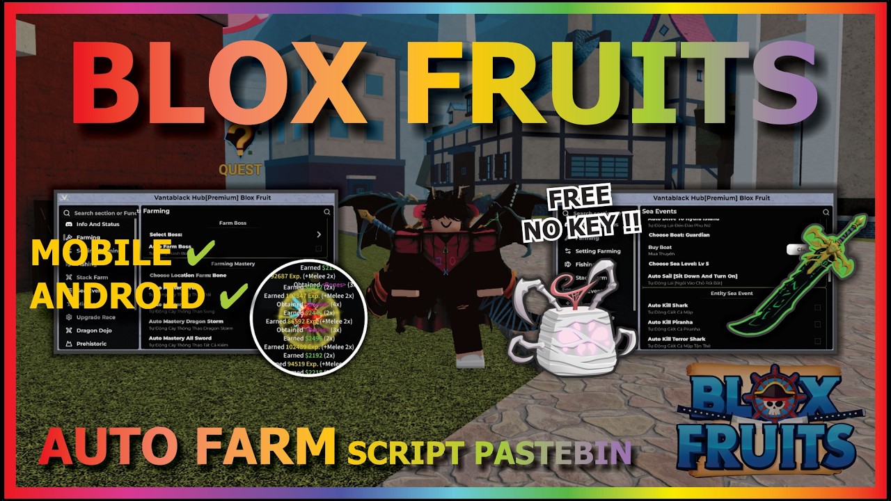 BLOX FRUITS Script No Key AUTO FARM, FAST ATTACK, MASTERY, RAID,  SPAWN FRUIT, SEA EVENT, RACE V4