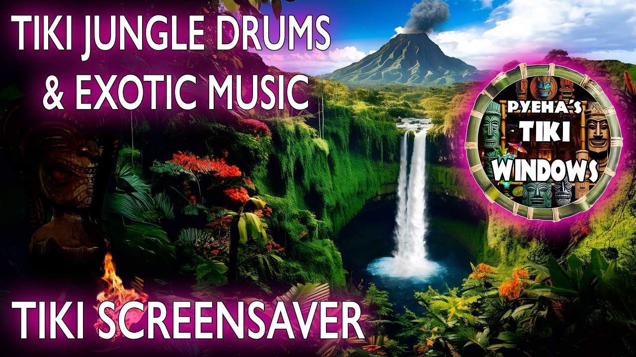 Tiki Jungle Drums & Exotic Music | 2k Tribal Island Ambience, Waterfall, Volcano | Tropical Escape