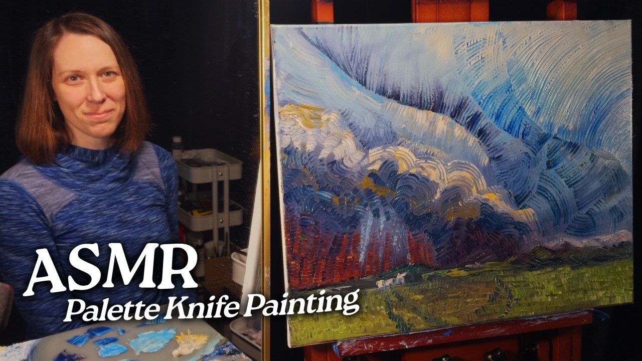 ASMR Palette Knife Painting: Thundershowers over a Grassy Field (Soft Spoken, 2 Hours)