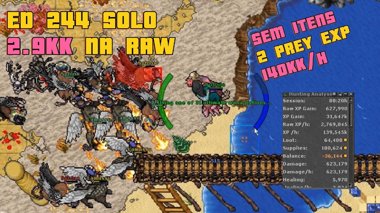 🧙‍♂️ ED 244 SOLO SPHINX 🔥 2.9kk/h NA RAW SEM ITENS! 💀 | Rubinot - Servidor Elysian