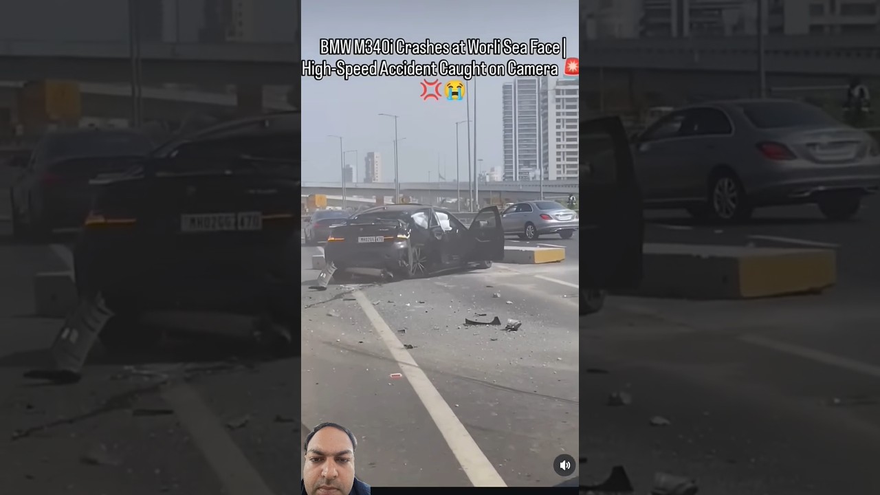BMW M340i accident on Worli sea link 😵😵😵😵&zwj;💫😵&zwj;💫 Speed thrills but kills